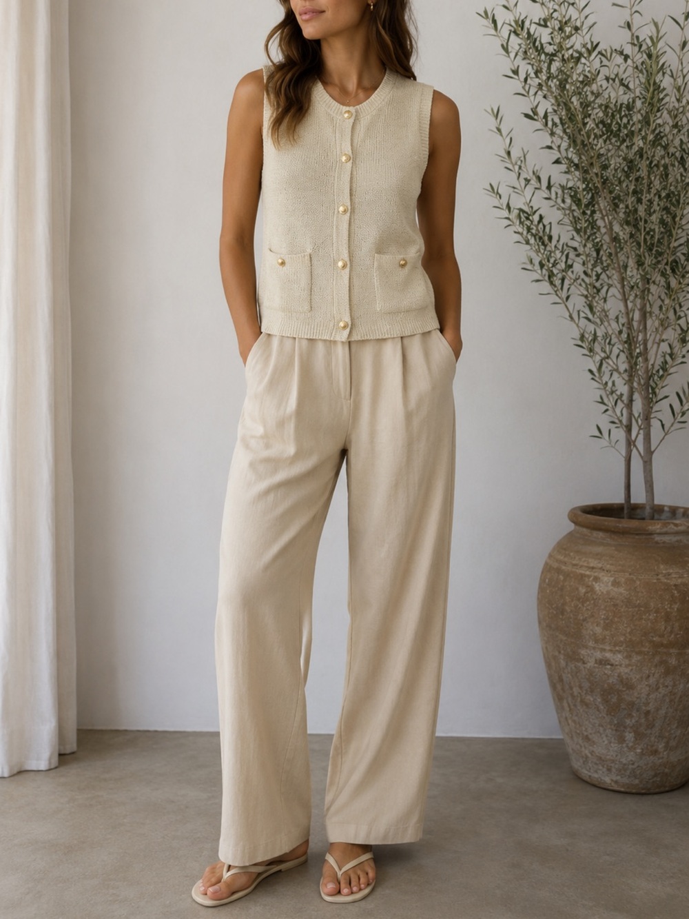 Song of Style Beige Cardigan with Gold Buttons